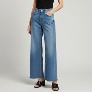 WANDLER Magnolia FIT Wide Leg Jeans Light Wash Denim Raw Hem Sz 25 Made in Italy